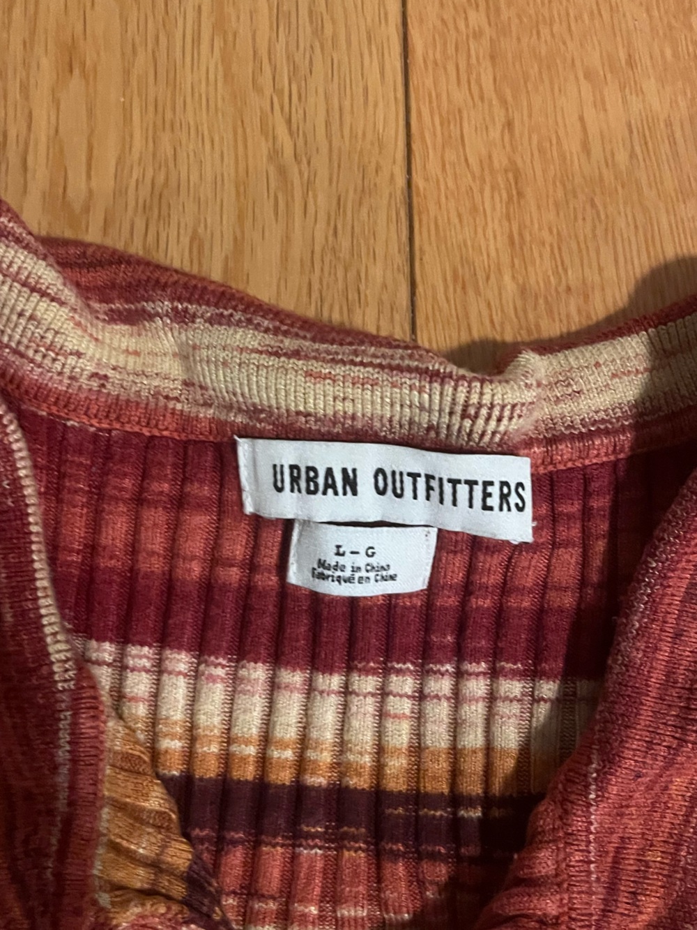 Urban Outfitters Red, Cream & Brown Striped Ribbed Button-Up Top - Picture 2 of 4